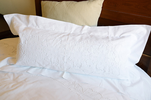Victorian Hand Embroidered Pillow Sham 3" Flange border. Bolster